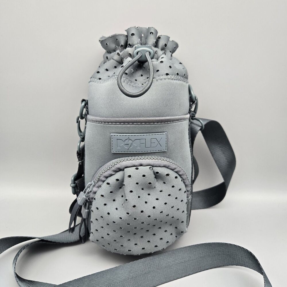 POPFLEX Light Gray Crossbody Bottle Bag with Polka Dot Pouch